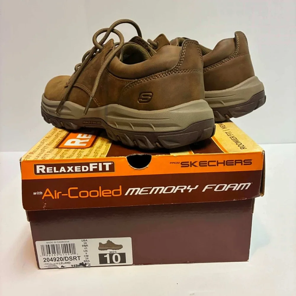 Skechers Relaxed Fit Oxford Shoes Mens 10 Brown Leather Memory Foam 204920